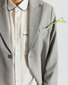 Wool Plaid Single-Button Blazer | Beige
