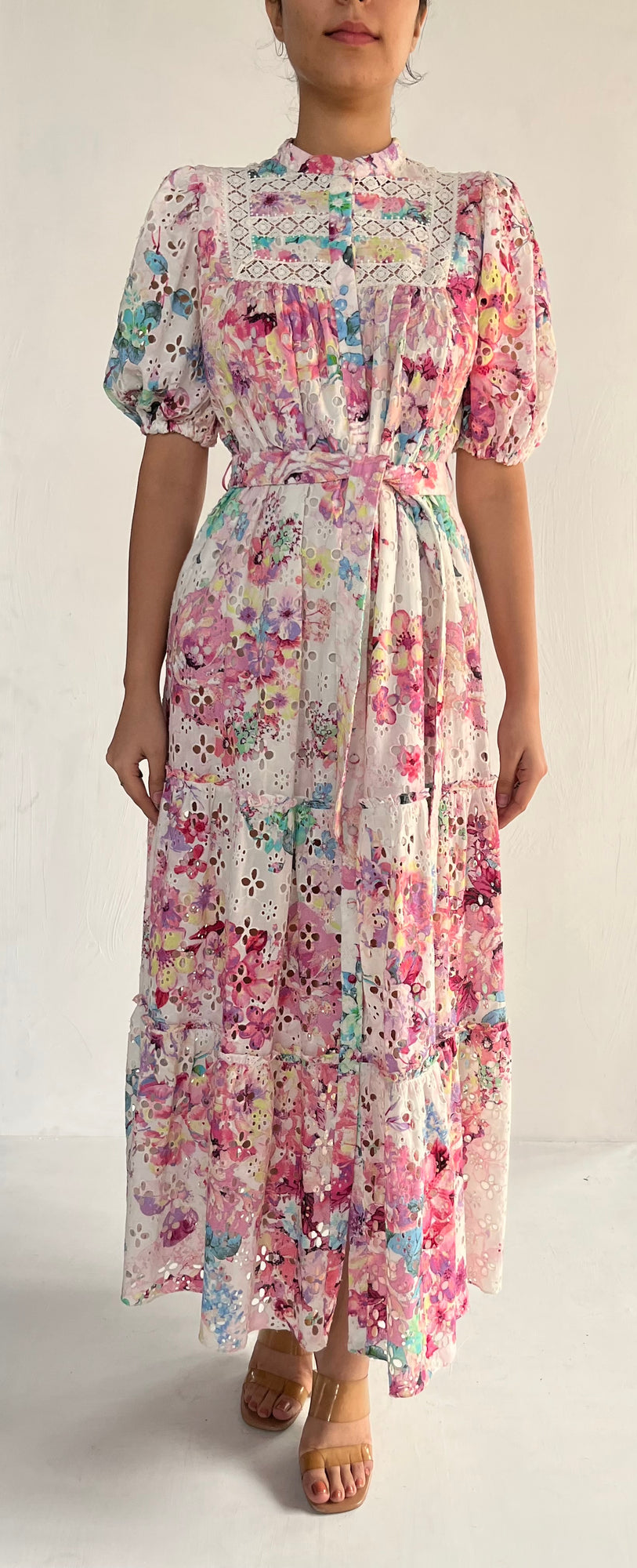 Hemant & Nandita | April Closed-Neck Long Dress | Pink