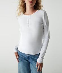 Natalie Hook And Eye Henley Tee | White