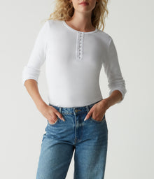 Natalie Hook And Eye Henley Tee | White