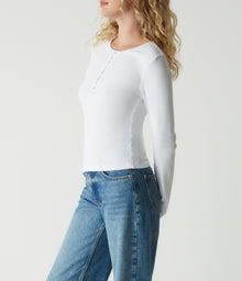 Natalie Hook And Eye Henley Tee | White