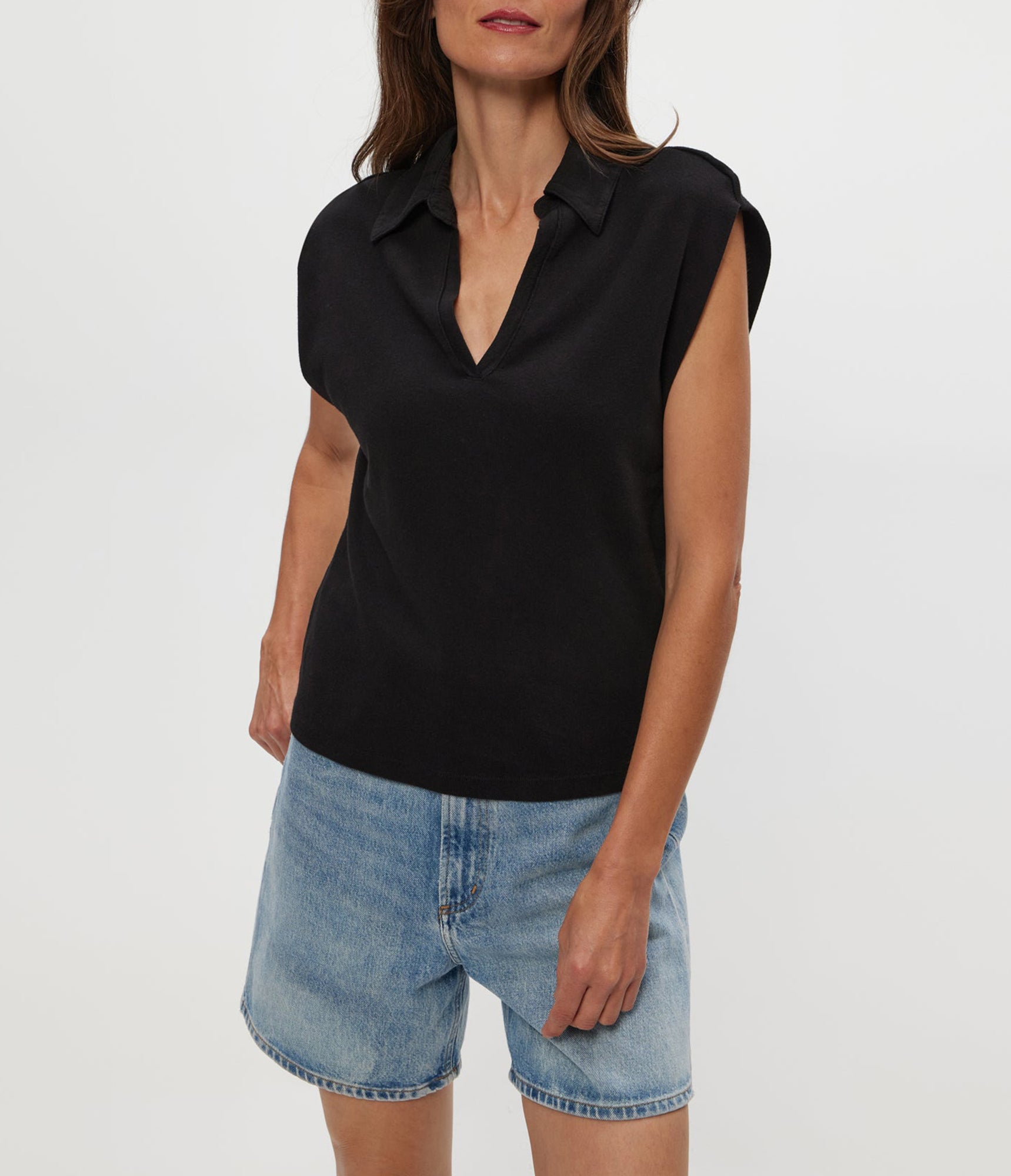 Faye Power Shoulder Polo | Black