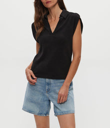 Faye Power Shoulder Polo | Black