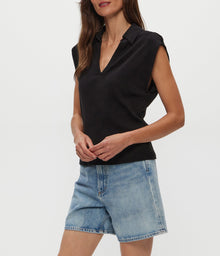 Faye Power Shoulder Polo | Black