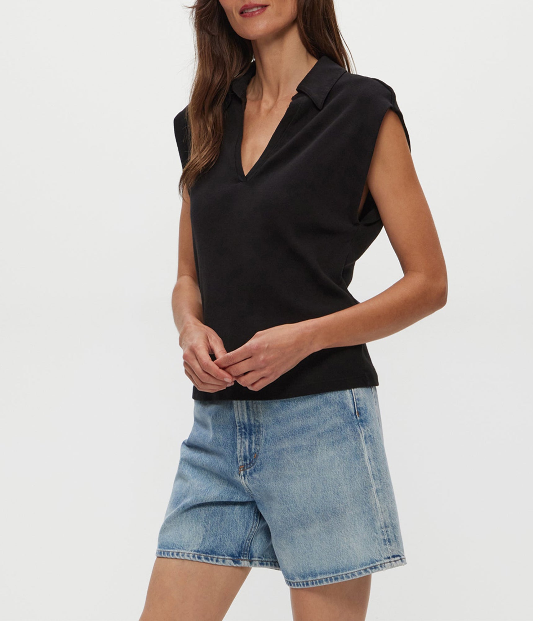 Faye Power Shoulder Polo | Black