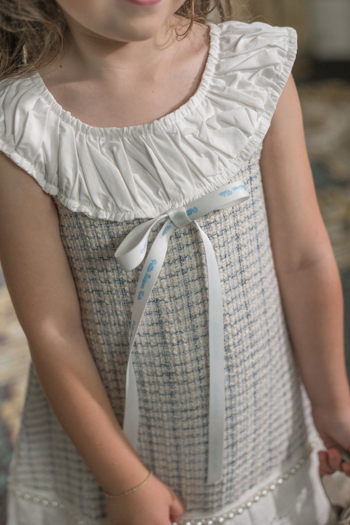Baby Girls | Iris Tweed Dress | White x Blue
