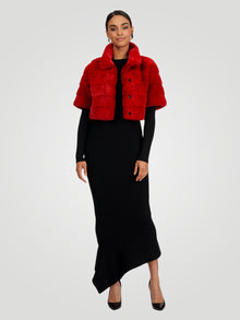 Mink Fur Bolero With Cropped Sleeves | Women | Cherry Red