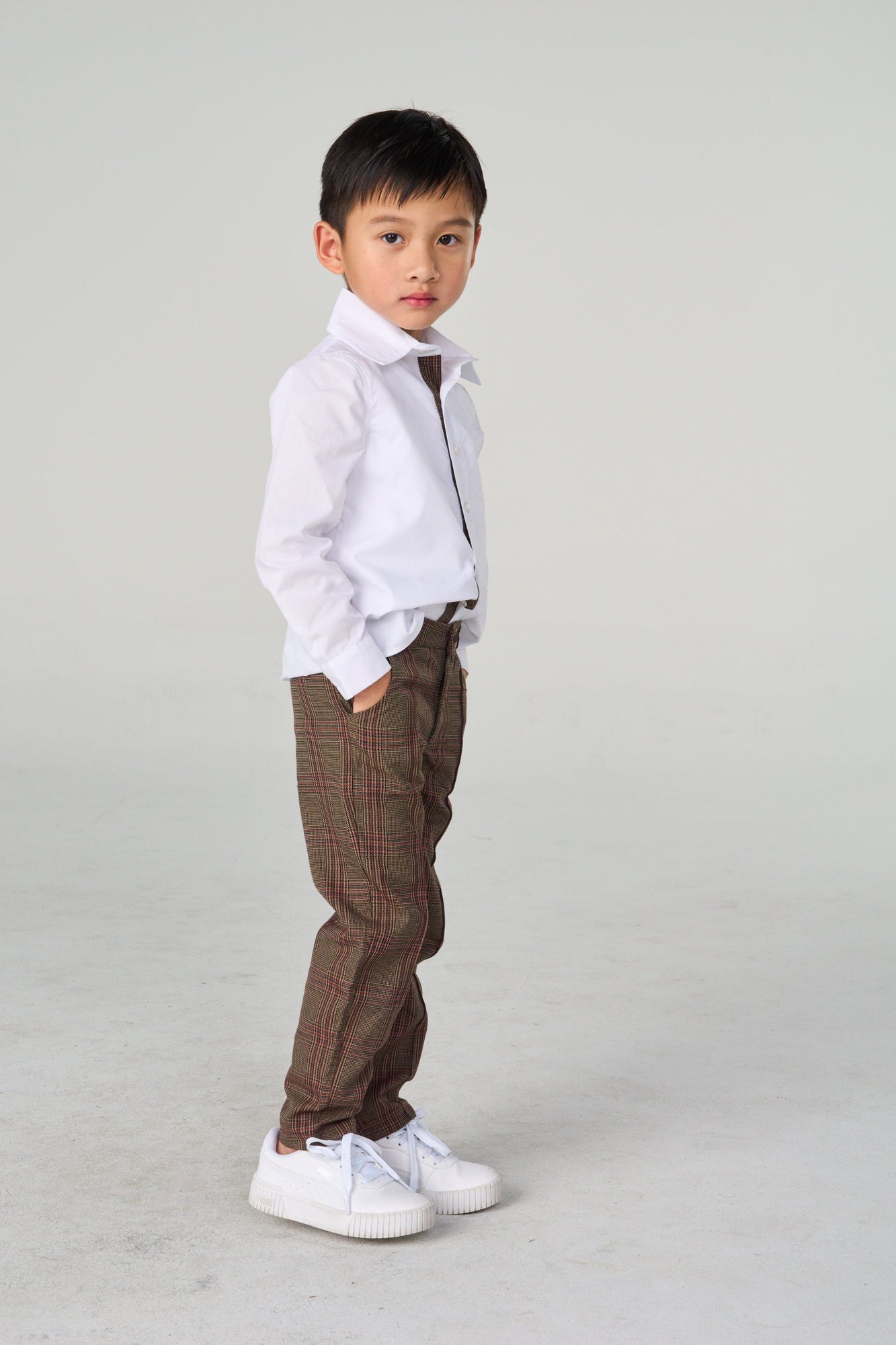 Boy | Blair Estate Tweed Shirt and Pants Set | White x Brown