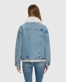 Denim Jacket With Select Lamb Trim | Denim/White