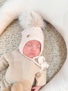 Baby Unisex | London Cashmere Faux Fur Aviator Hat | Baby Blue & Beige
