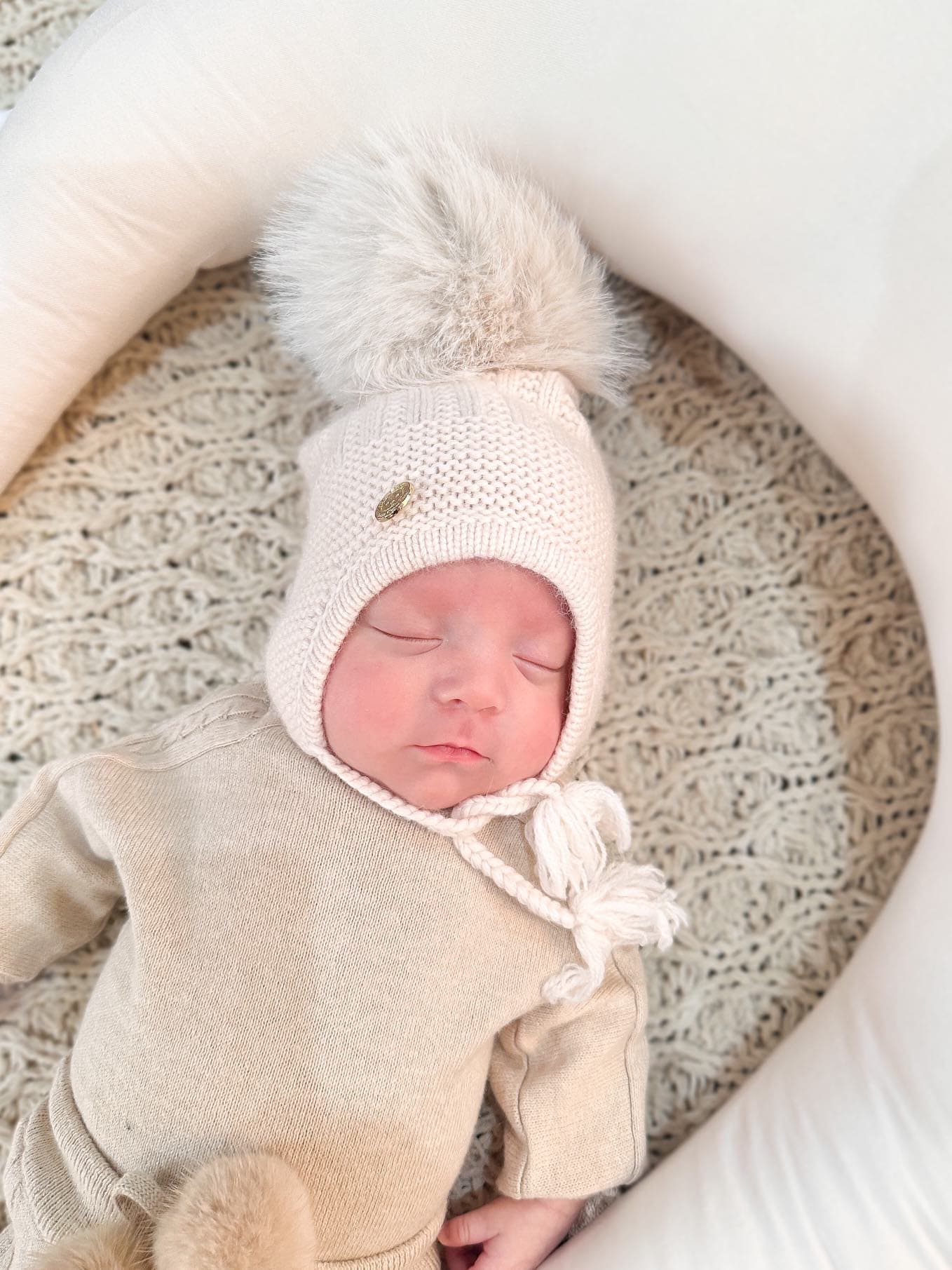 Baby Unisex | London Cashmere Faux Fur Aviator Hat | Baby Blue & Beige