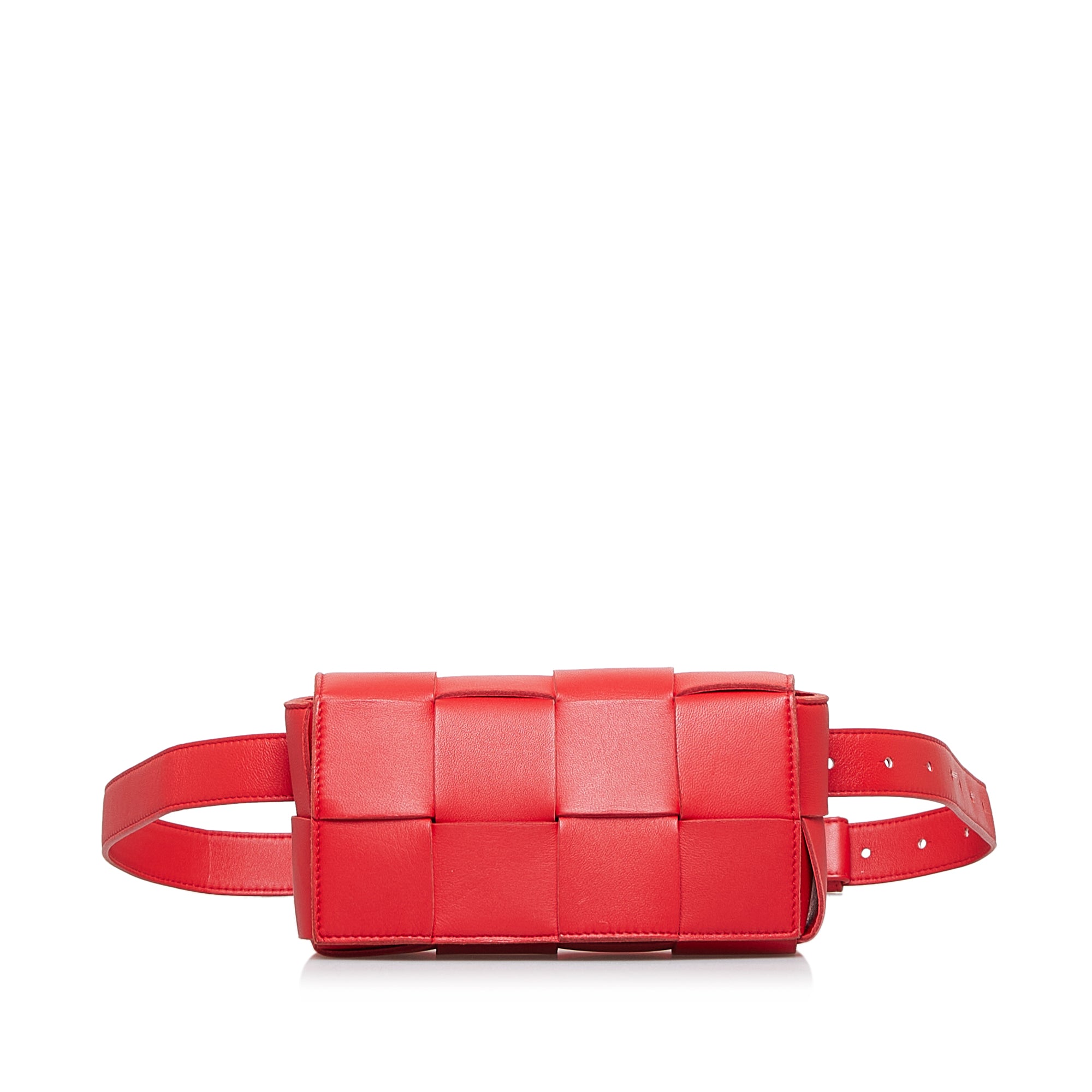 Bottega Veneta Pre-Owned Calfskin Intrecciato Cassette Belt Bag | Women | Red