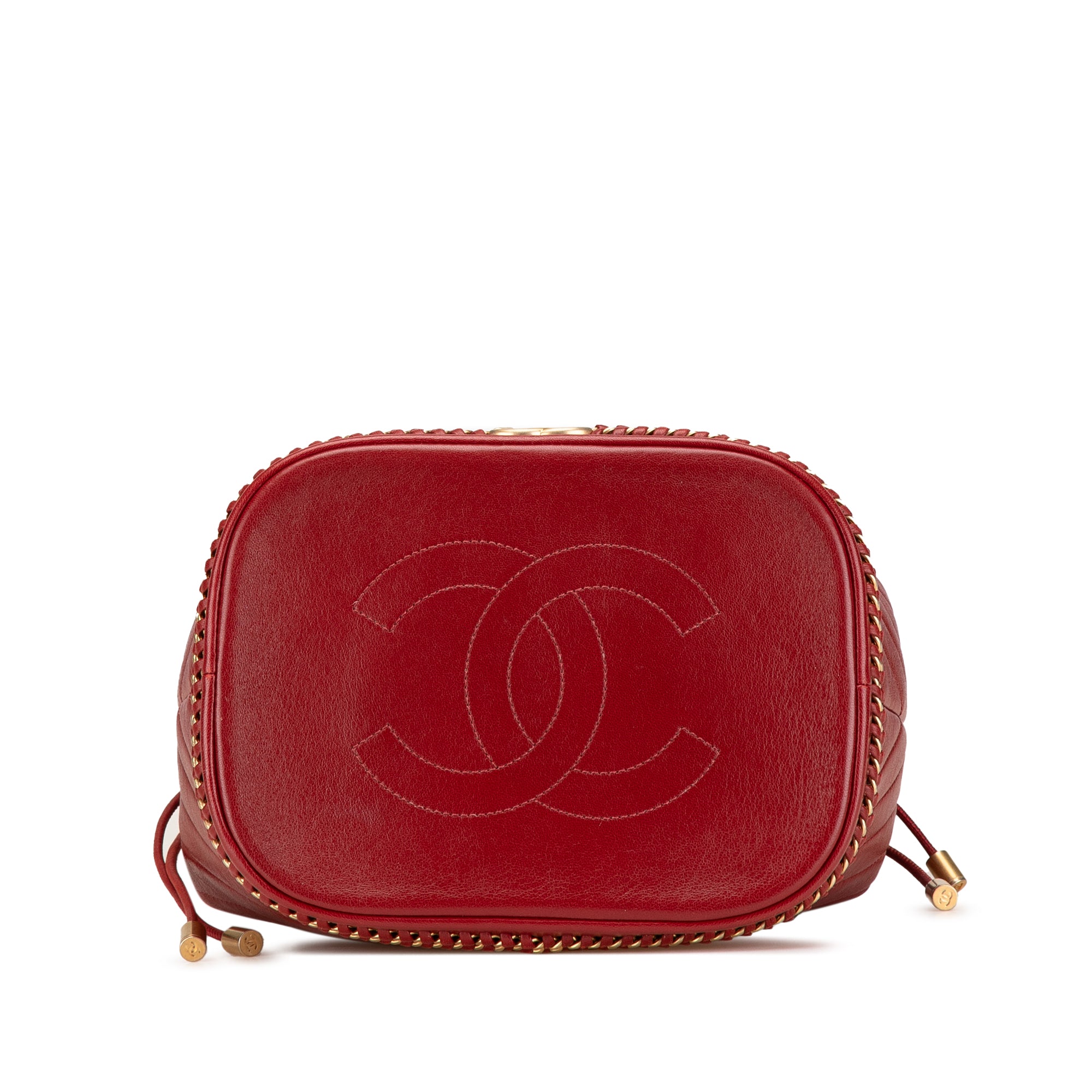Chanel | Pre-Owned Paris Cosmopolite Medium Chevron Lambskin Bucket Bag | Red