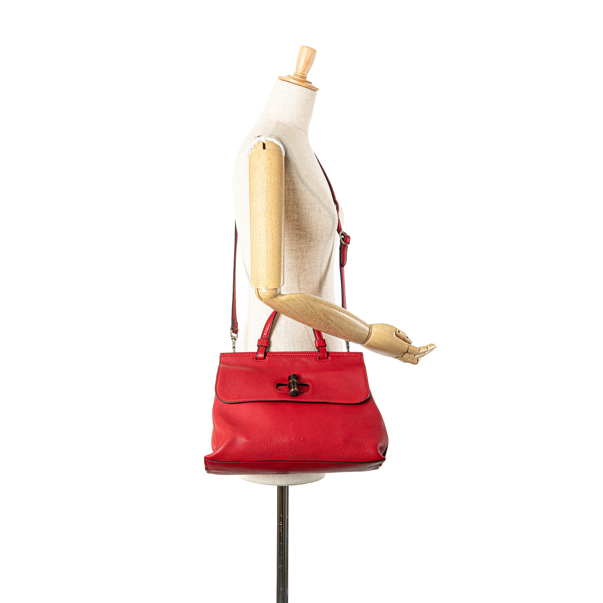 Gucci | Pre-Owned Medium Leather Bamboo Daily Satchel | Red