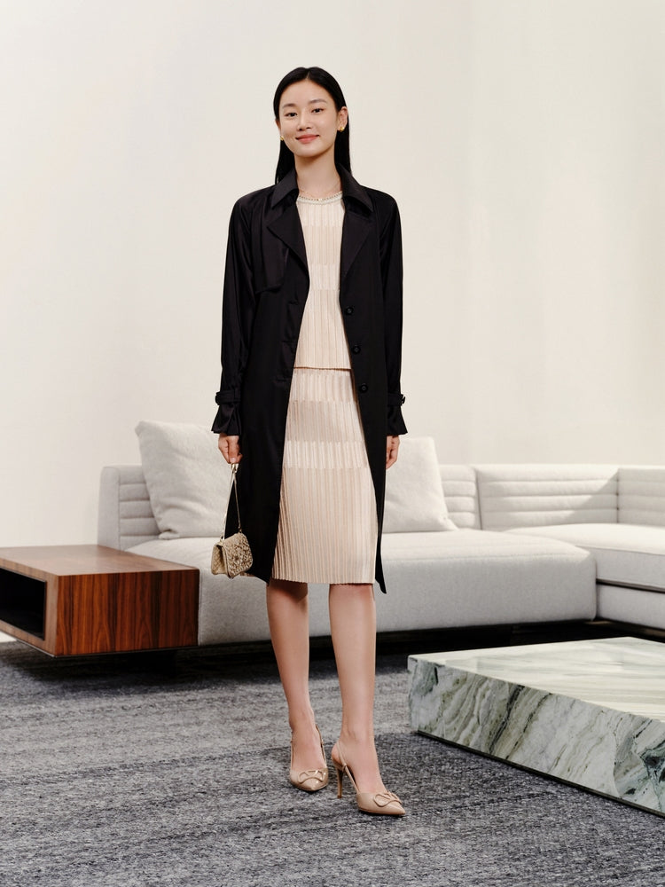 Triacetate Long Trench Coat | Black
