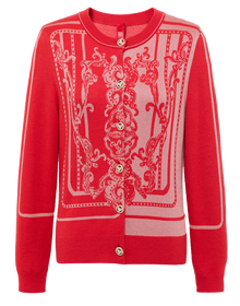 Embossed Knit Cardigan | Red