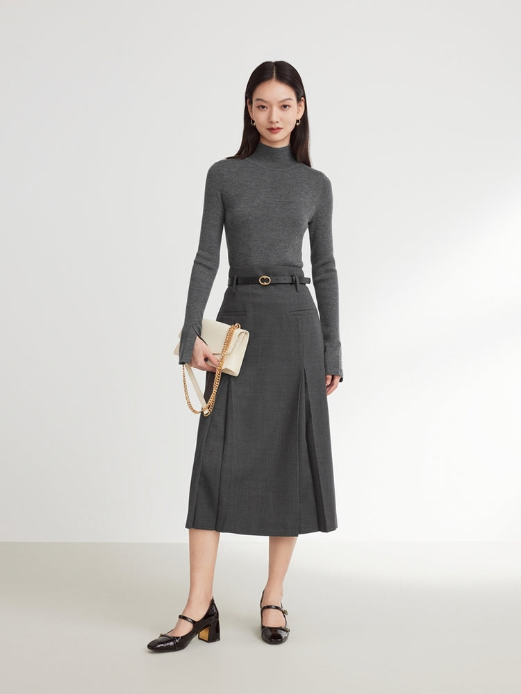 Pure Wool Solid Color Knit Sweater | Grey