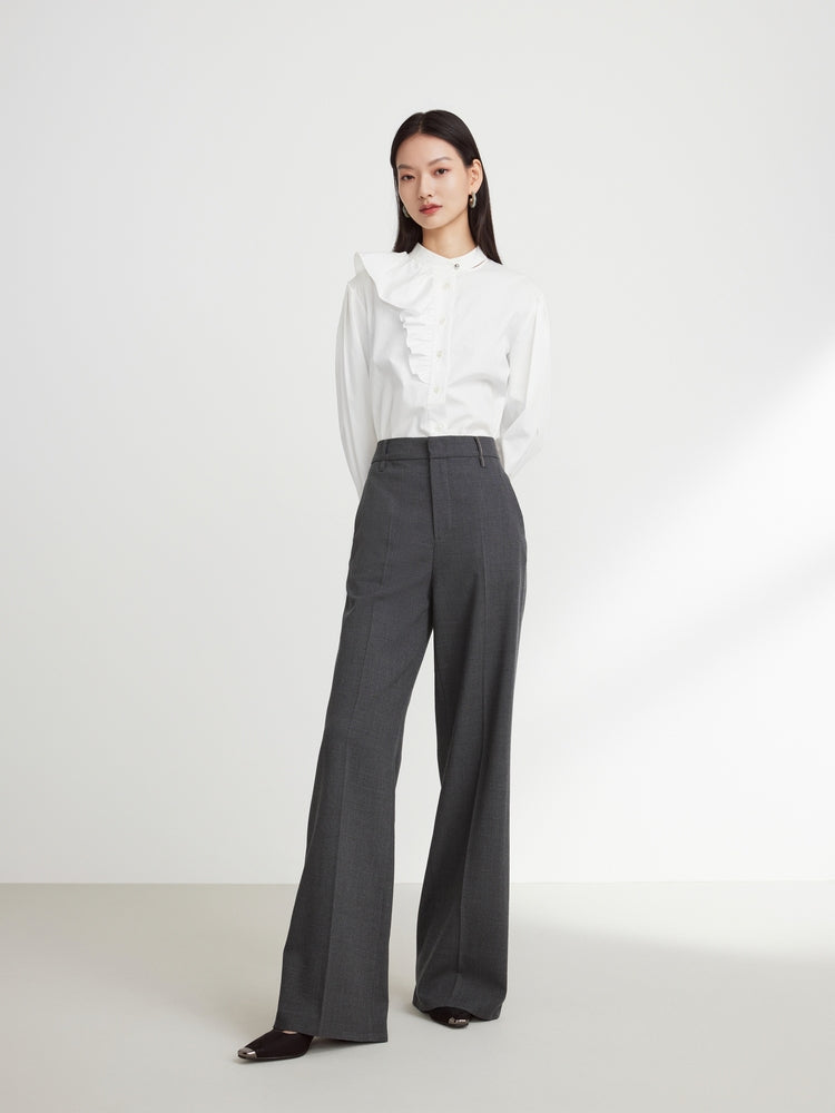 Wool Wide-Leg Pants | Grey
