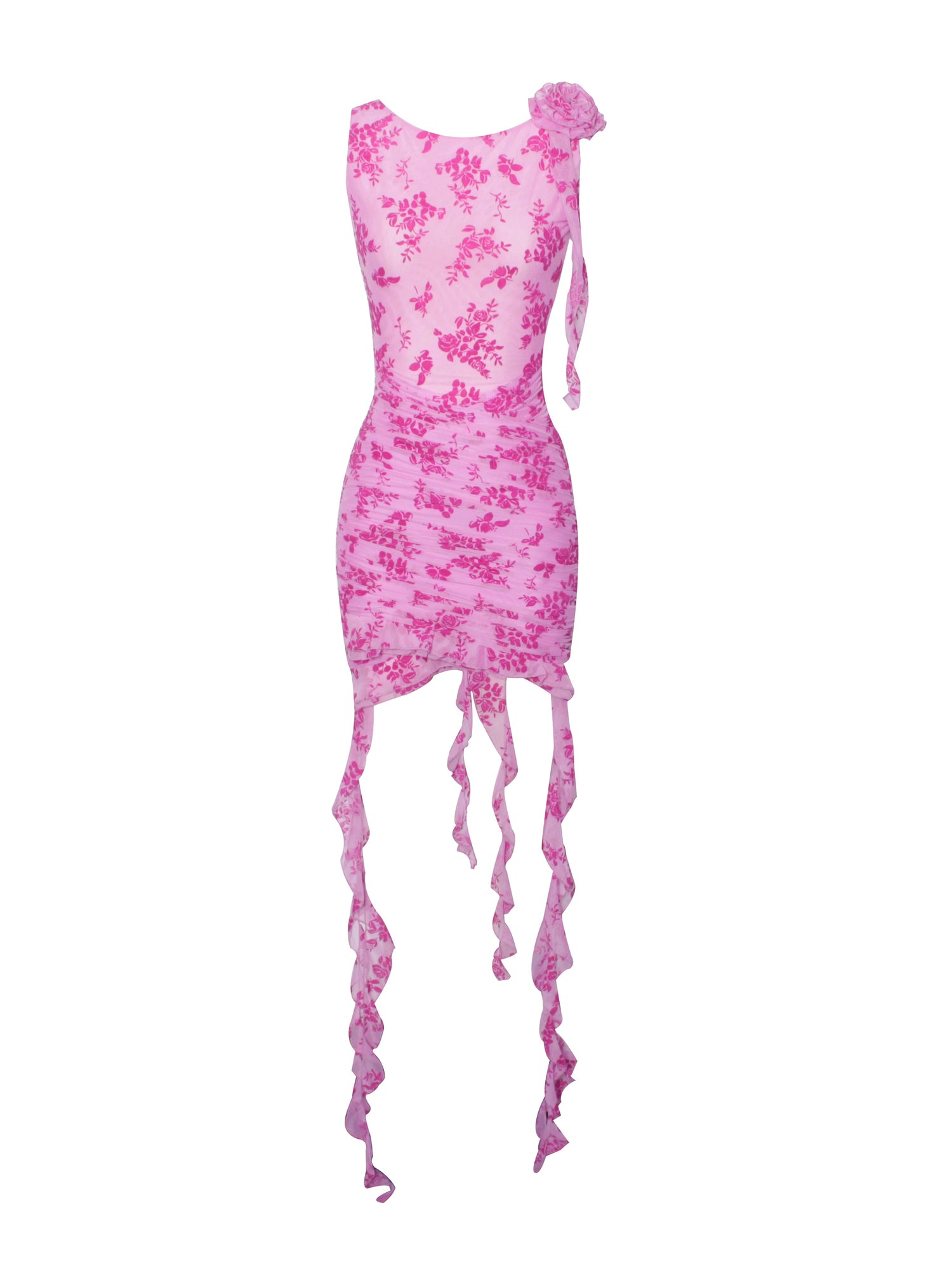 Alaina Floral Ruffle Mesh Dress | Fuchsia