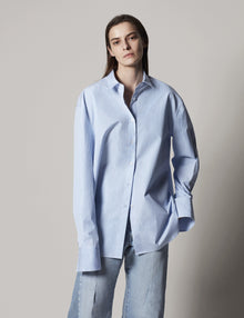 Another Tomorrow Oversized Men's Shirt in Blue Stripe – Cotton