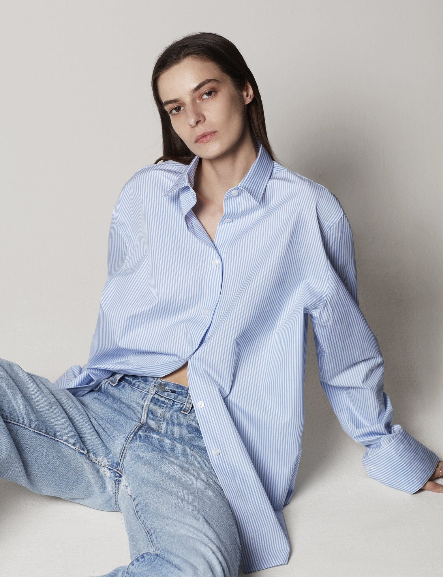 Another Tomorrow Oversized Men's Shirt in Blue Stripe – Cotton