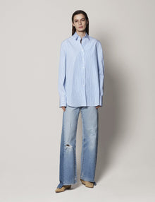 Another Tomorrow Oversized Men's Shirt in Blue Stripe – Cotton