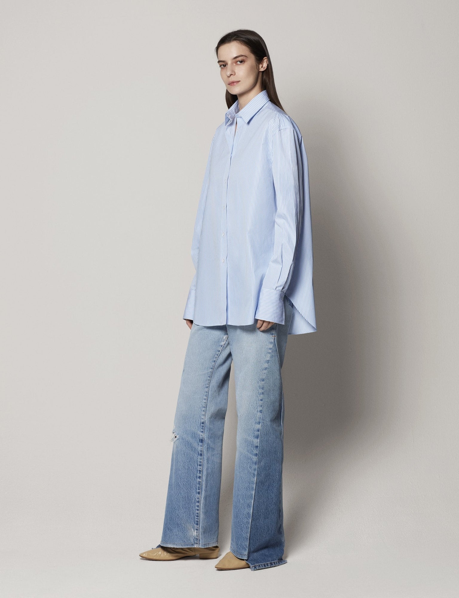 Another Tomorrow Oversized Men's Shirt in Blue Stripe – Cotton
