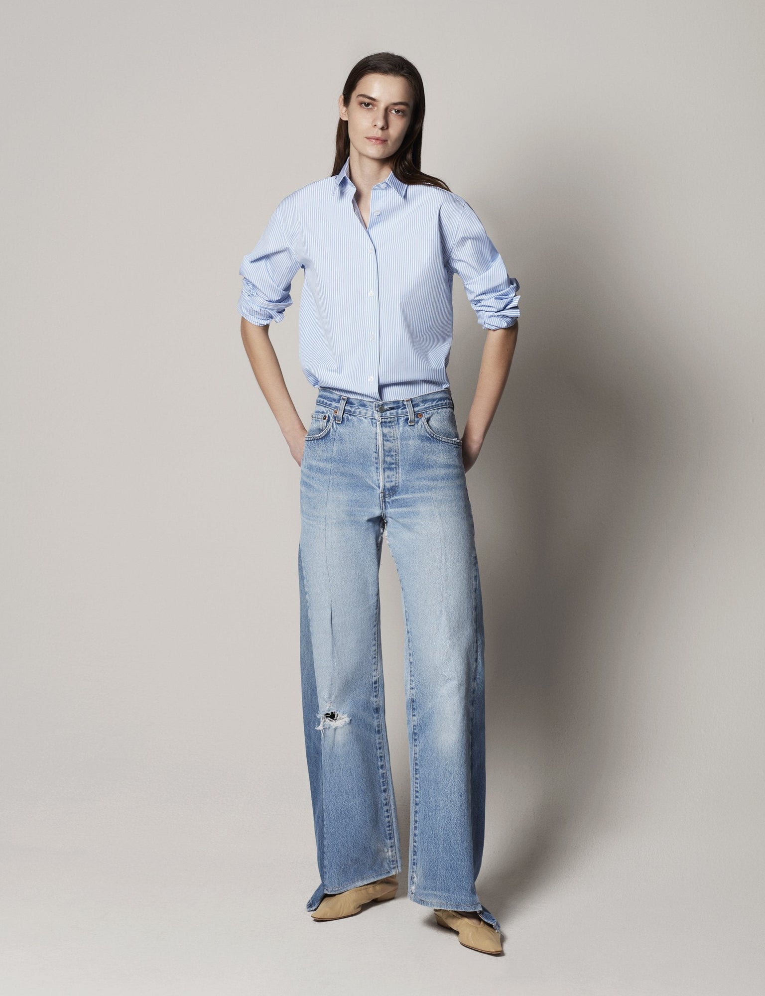 Another Tomorrow Oversized Men's Shirt in Blue Stripe – Cotton