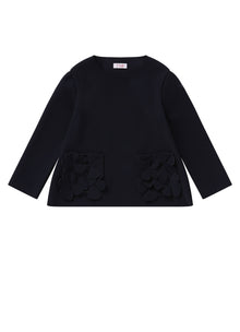 Girls | Sweater in Sensitive Fabrics with Appliques On The Pockets | Deep Blue