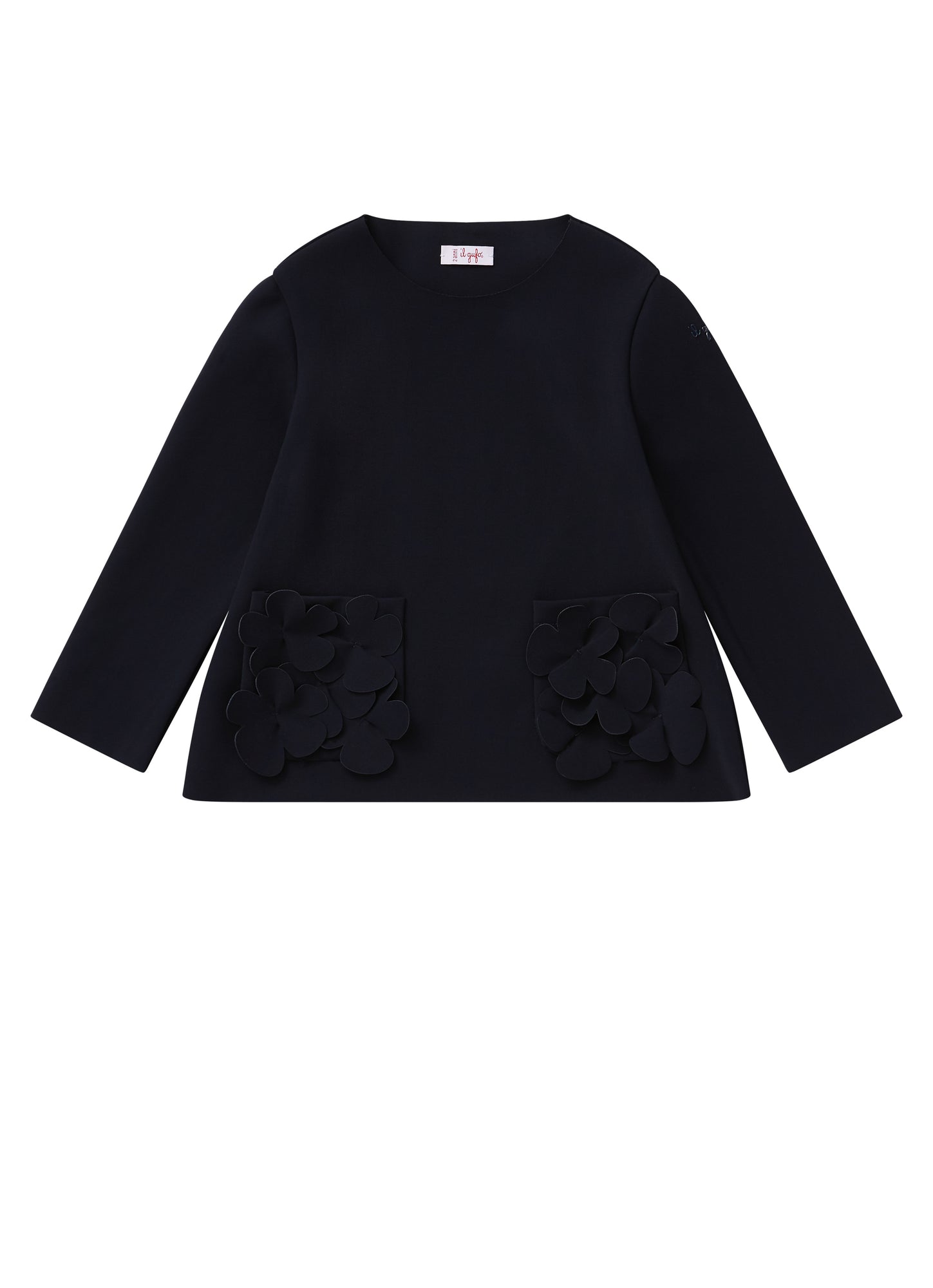 Girls | Sweater in Sensitive Fabrics with Appliques On The Pockets | Deep Blue