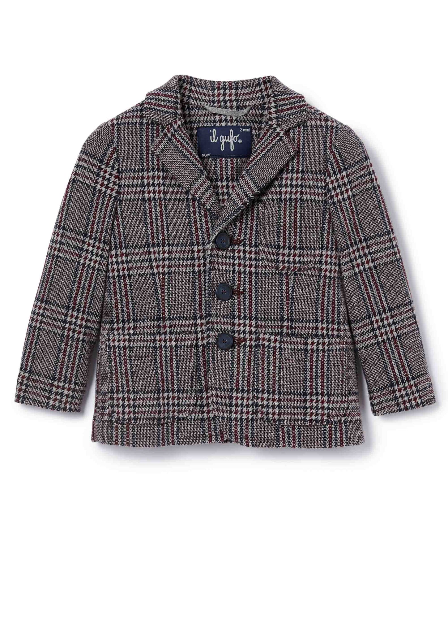 Boys | Glen Plaid Fleece Blazer | Burgundy