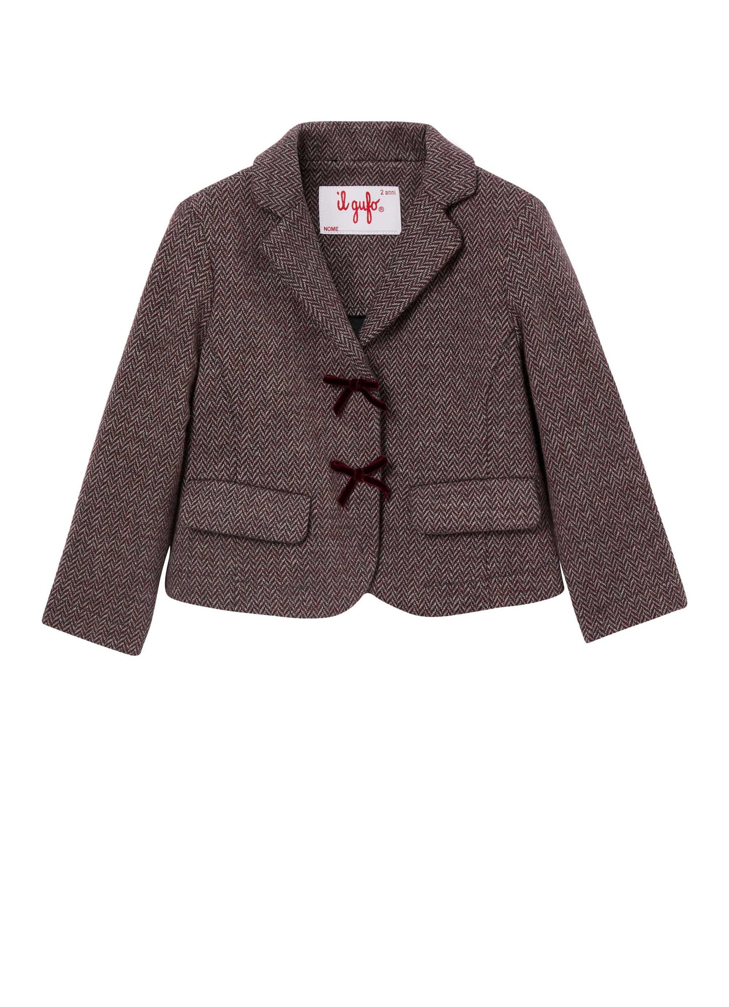 Girls | Herringbone Fleece Blazer with Bows | Burgundy