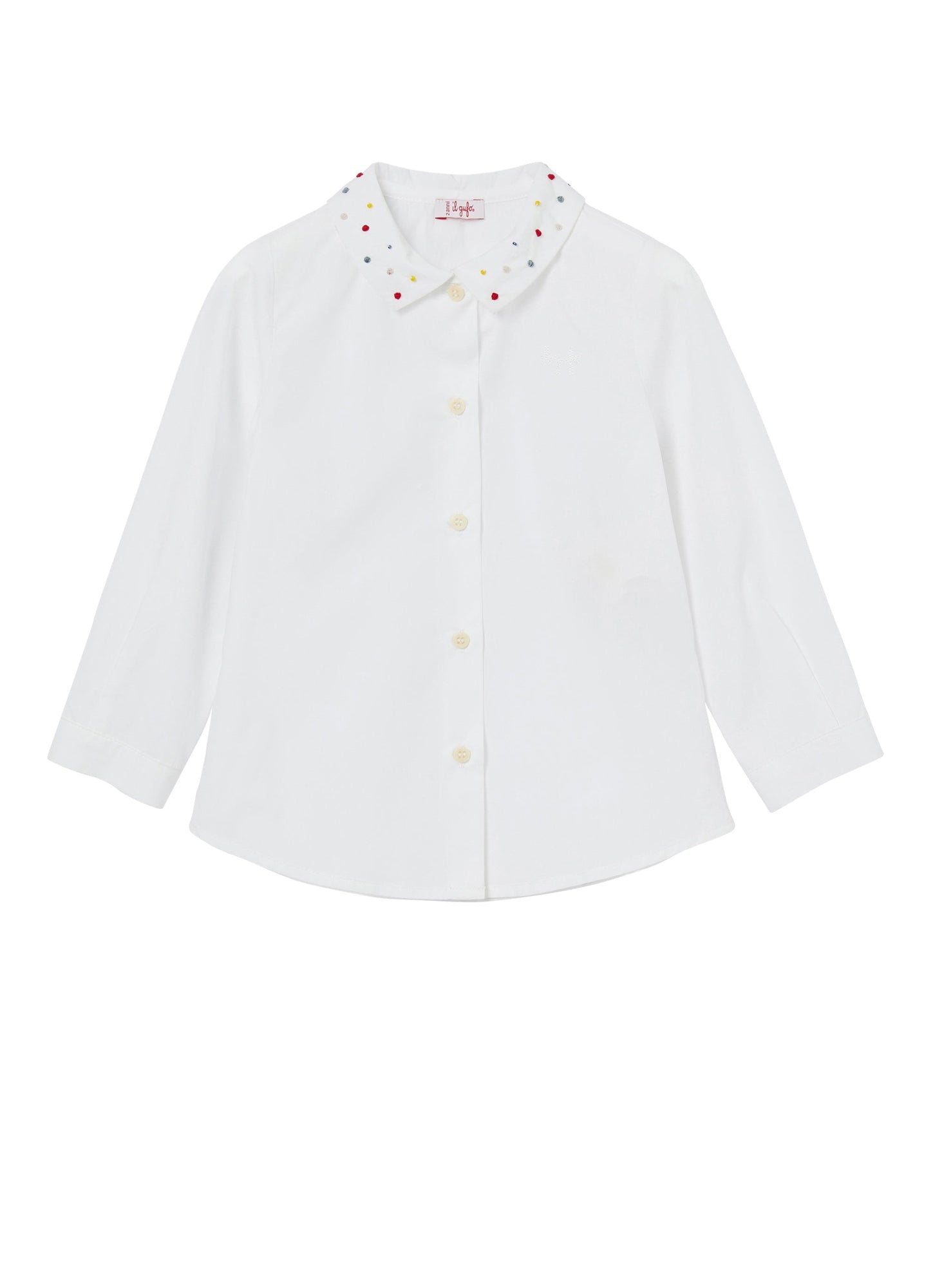 Girls | Shirt with Embroidered Collar | White Red Fiamma