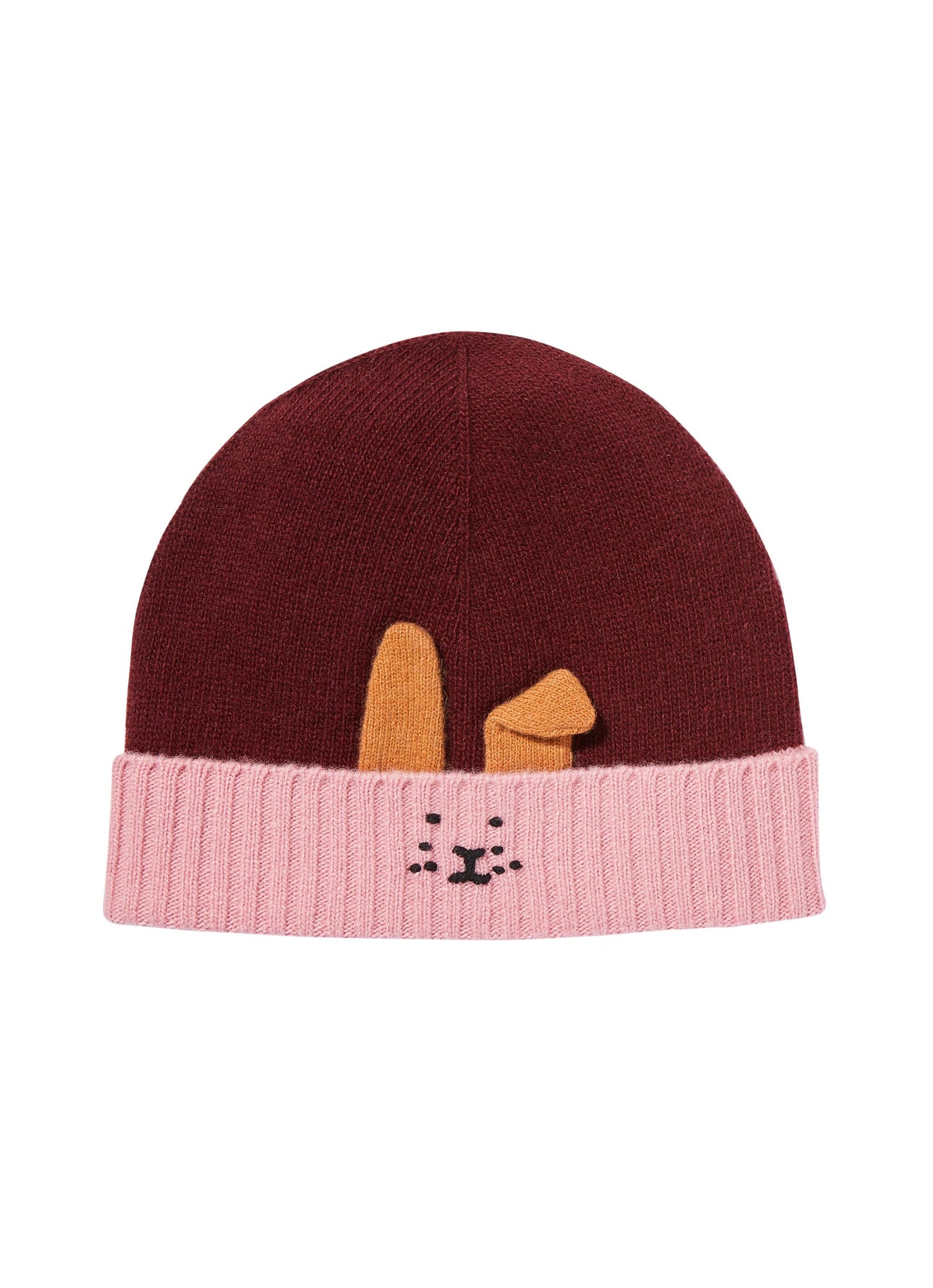 Girls | Wool Hat with Embroidery | Burgundy Pink Quarzo