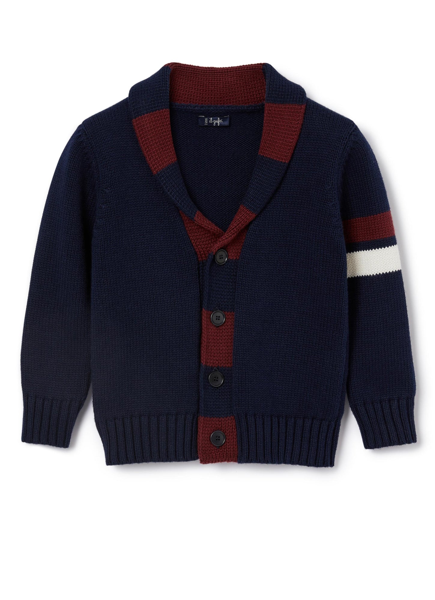 Boys | Cotton Sweater with Striped Collar | Blue Red Wine