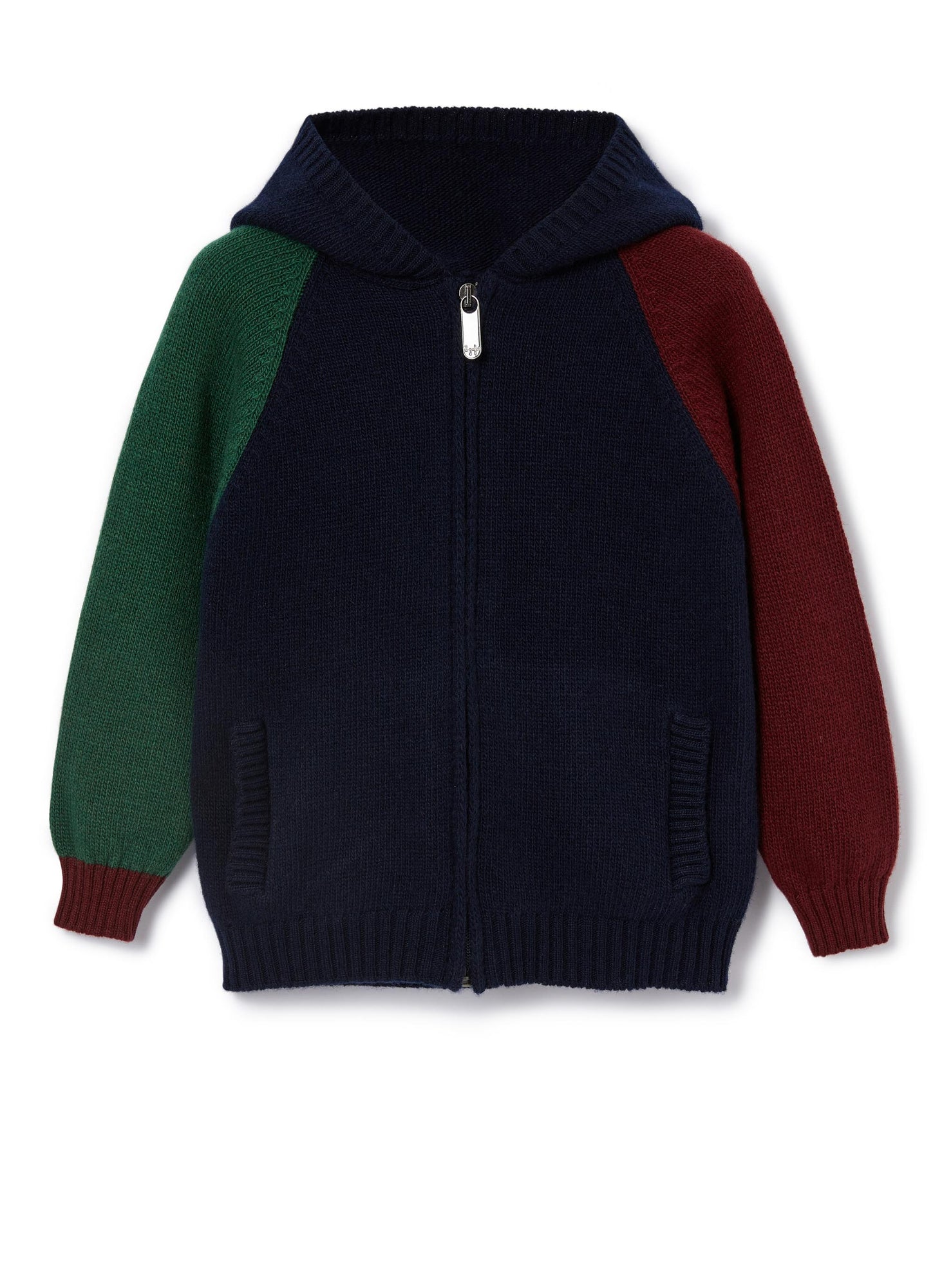Boys | Wool Sweater with Hood | Blue Red Wine