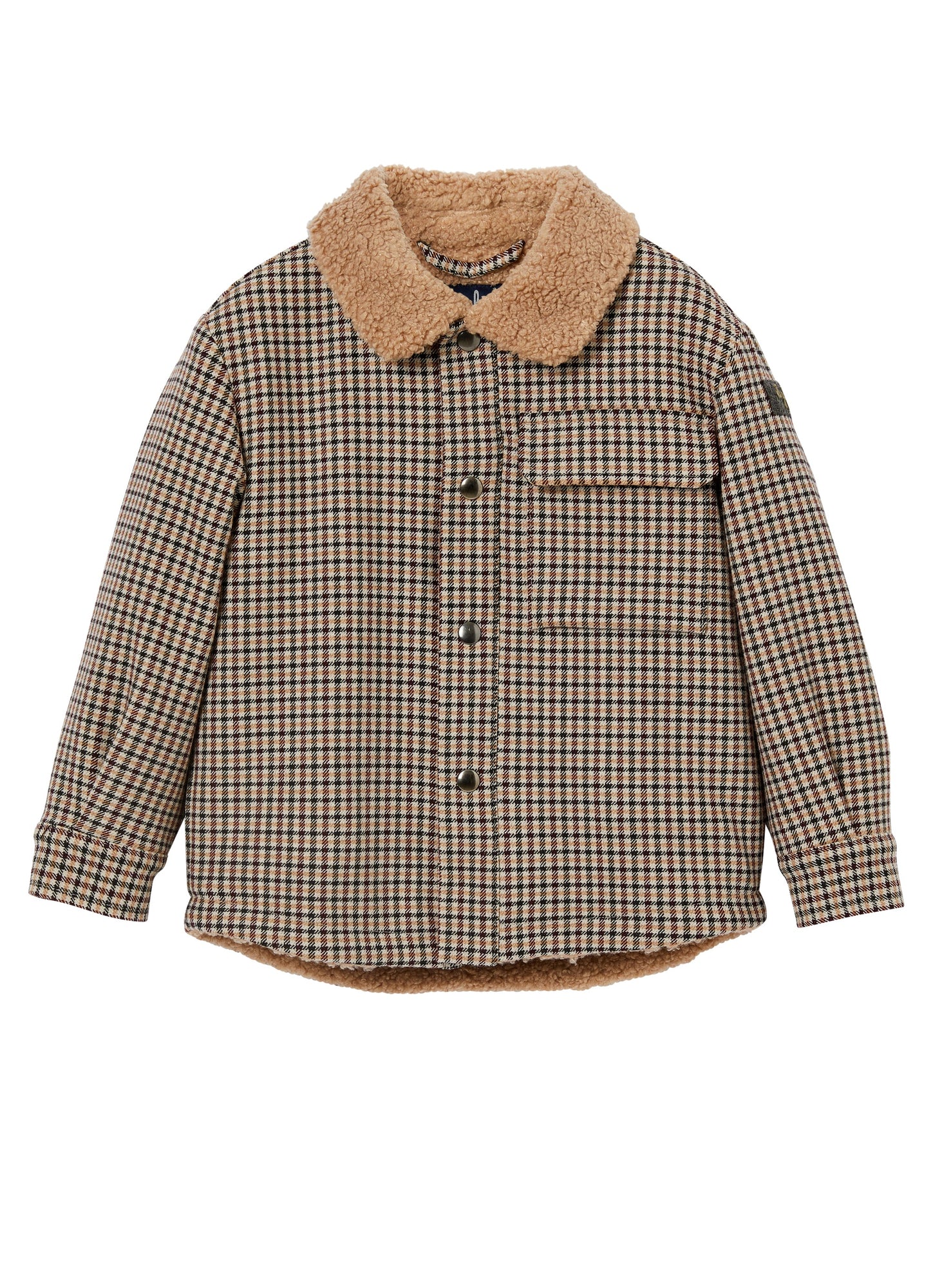 Boys | Checked and Curly Plush Jacket | Sand