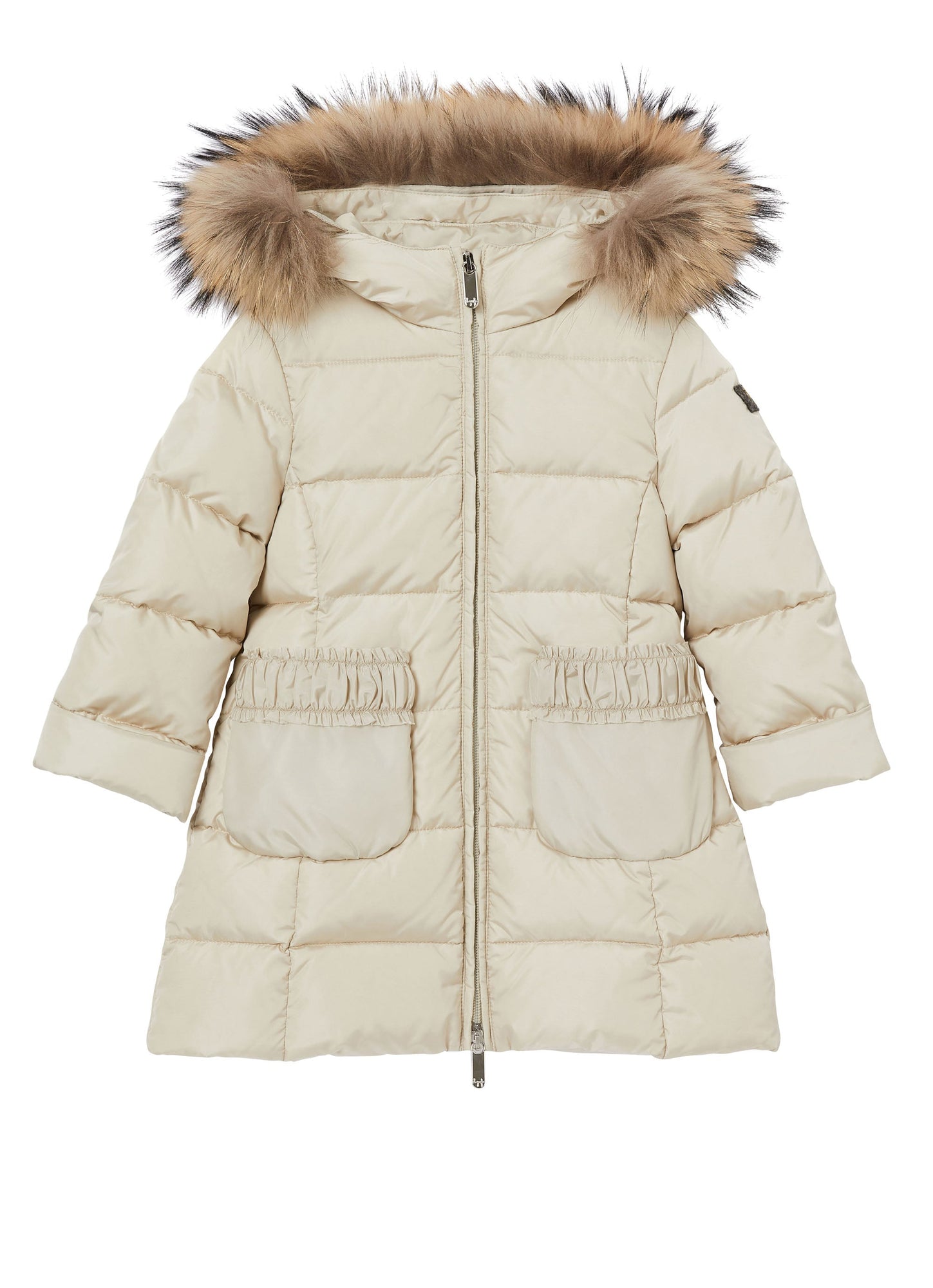 Girls | Long Sand Down Jacket with Fur | Sand