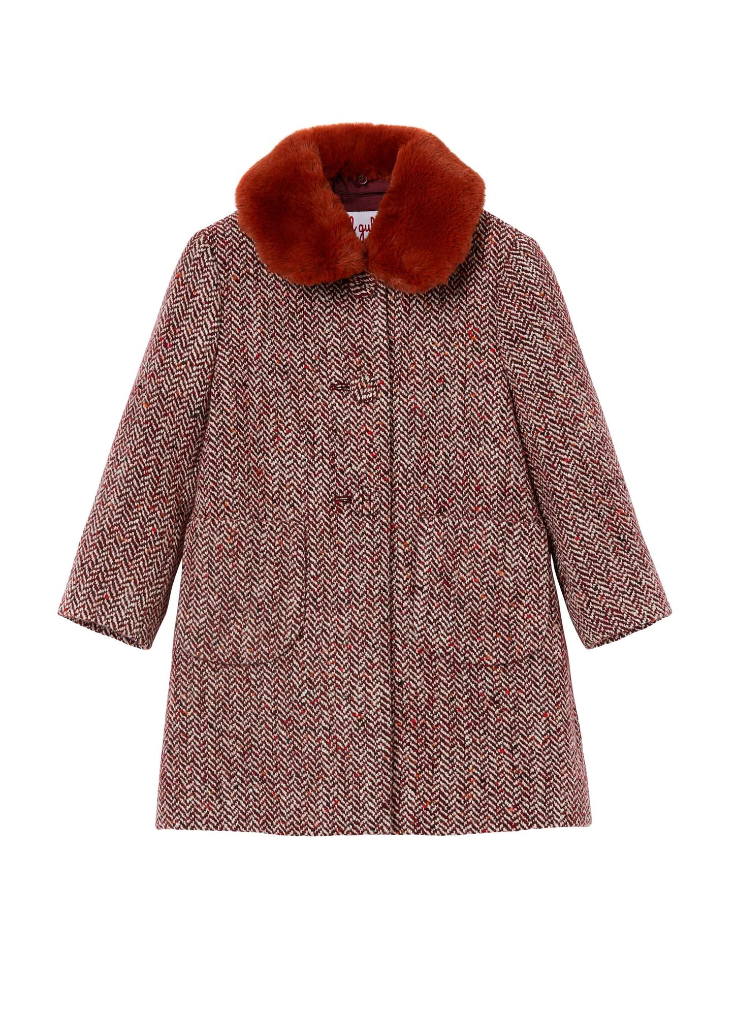 Girls | Chevron Fabric Coat | Burgundy Terracotta