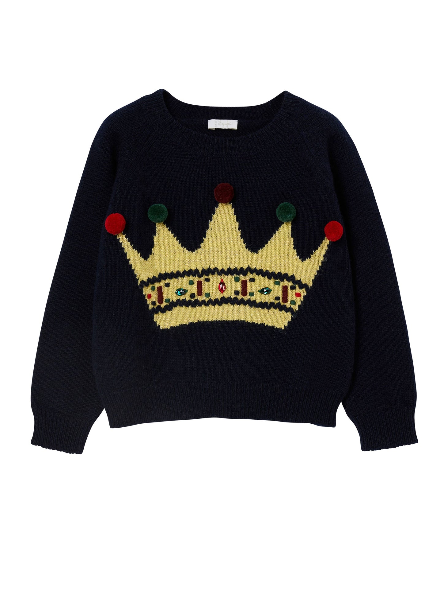 Girls | Crew Neck Sweater with Crown | Blue Navy Senape