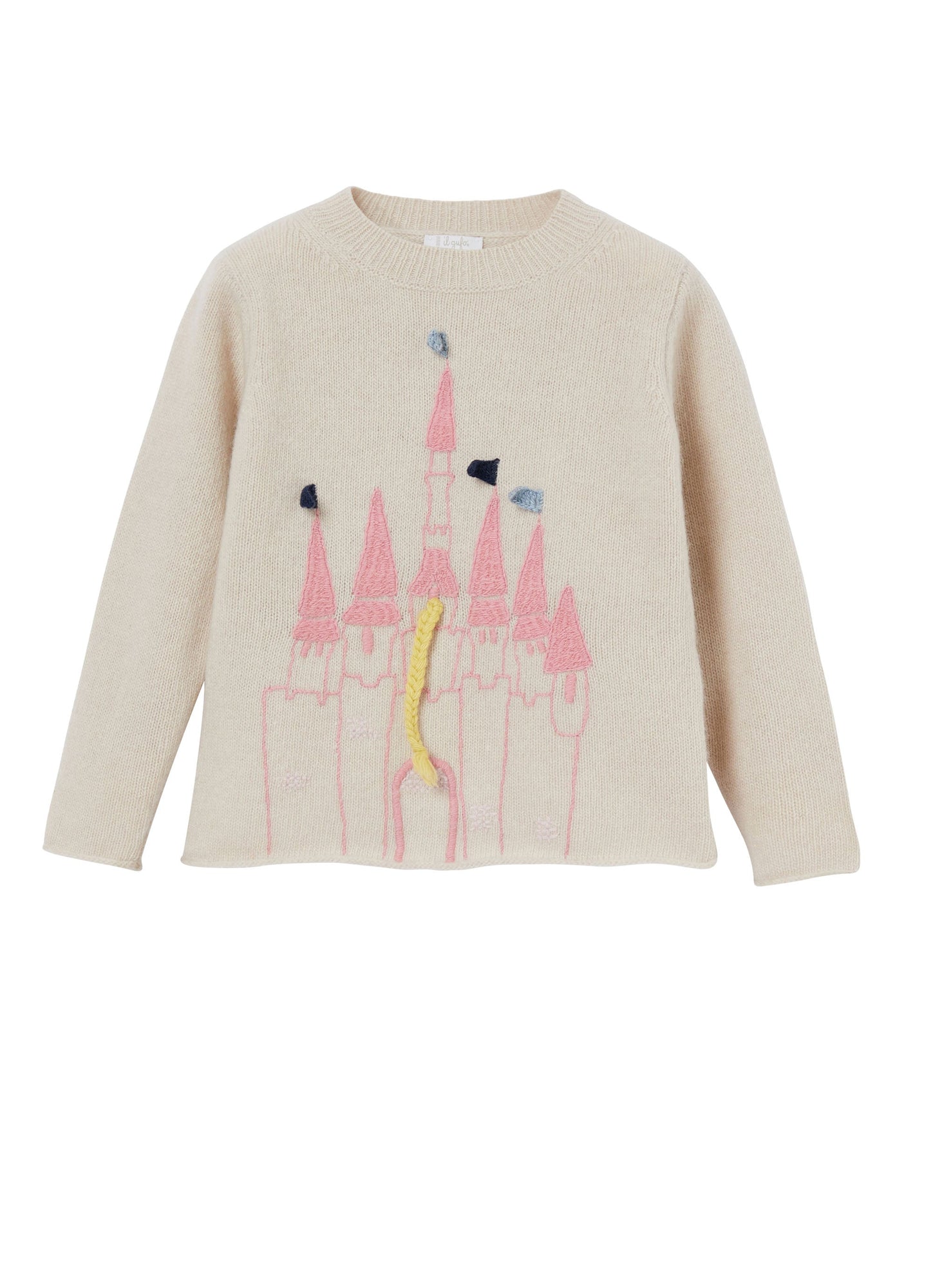 Girls | Crewneck Sweater with Fairy Castle | Natural Candy Pink