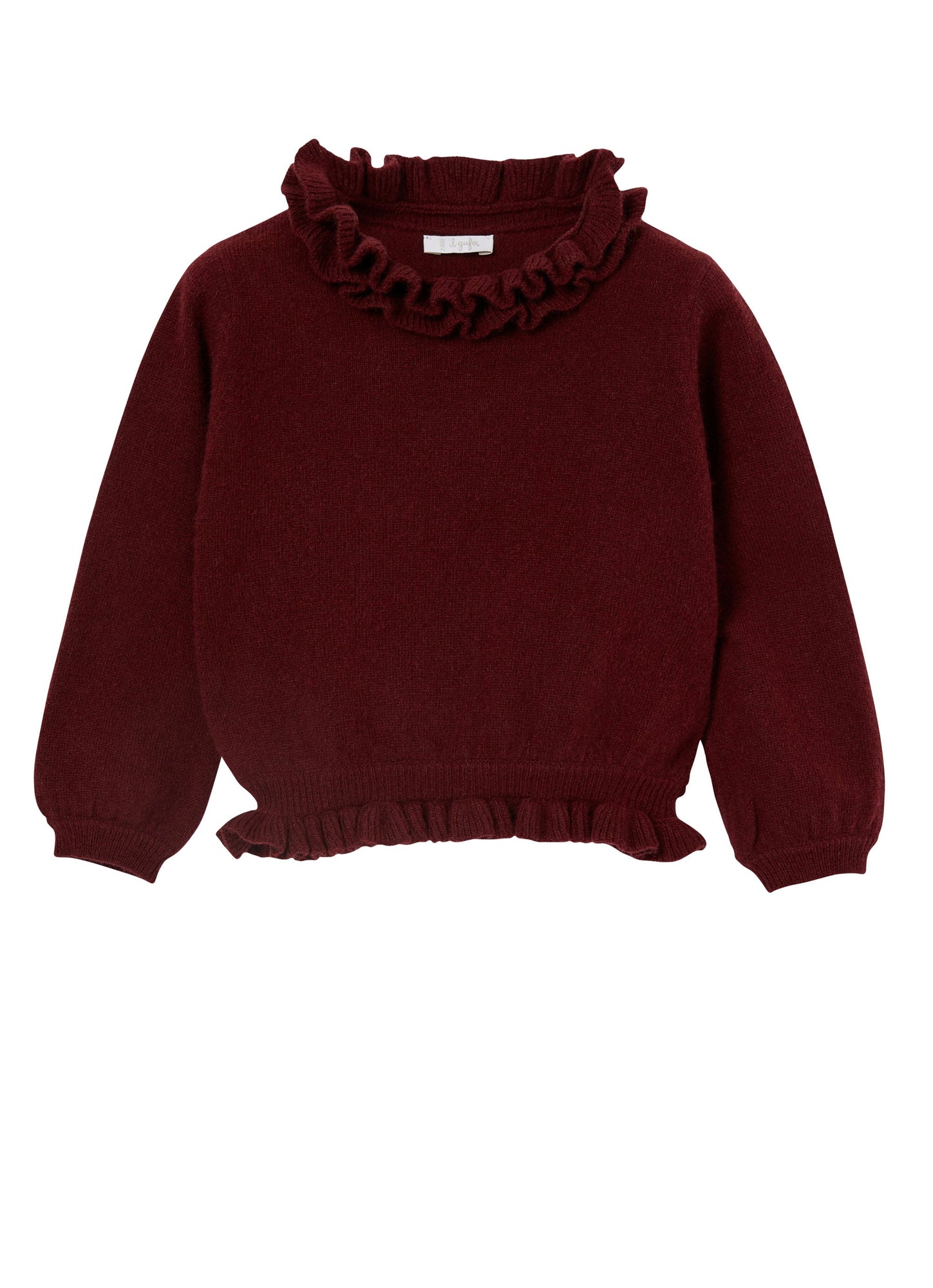 Girls | Sweater with a Ruffled Collar | Burgundy
