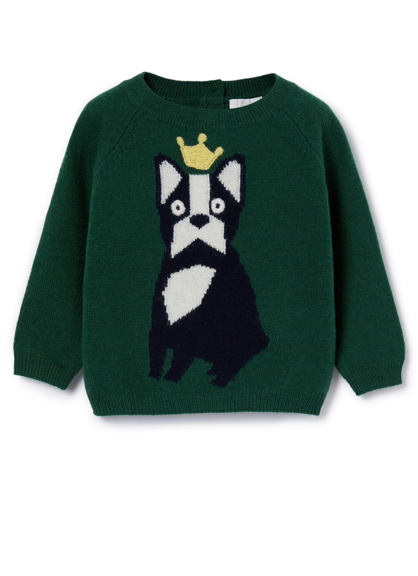 Boys | Wool Sweater with Bulldog | Fir Green Blue
