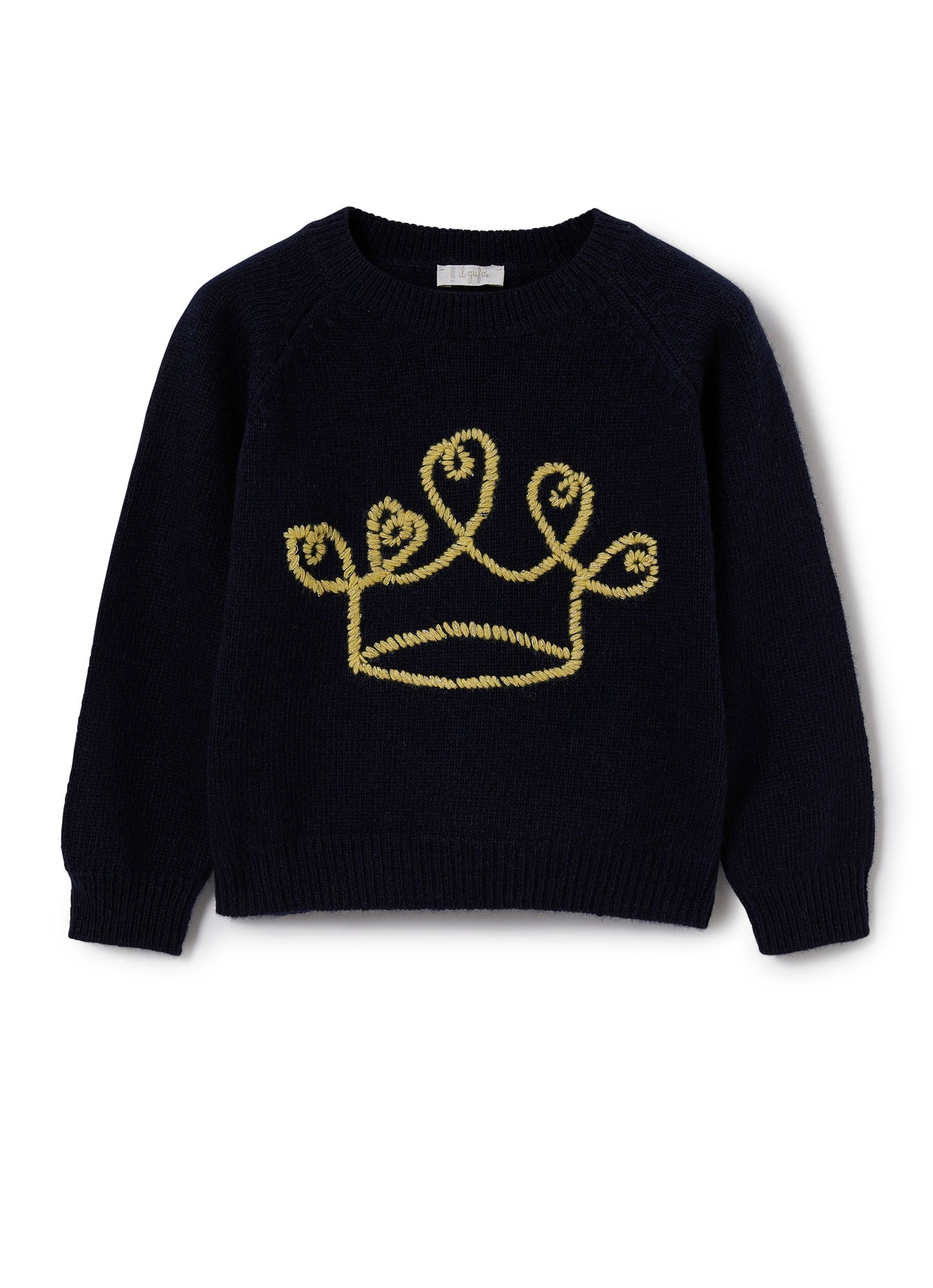 Girls | Wool Sweater with Crown | Blue Navy Senape Lurex