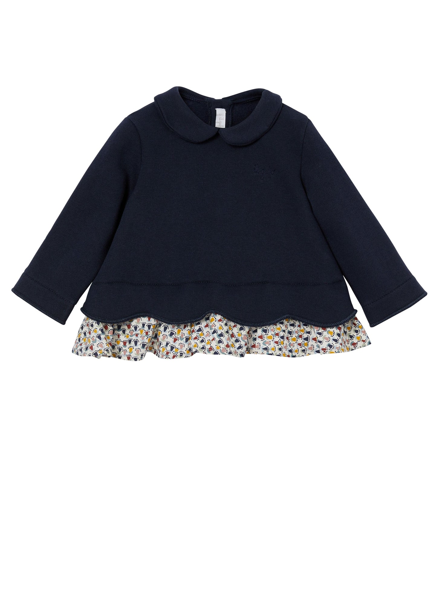 Baby Girls | Fleece Sweater with Patterned Flounce | Blue Navy Caramello