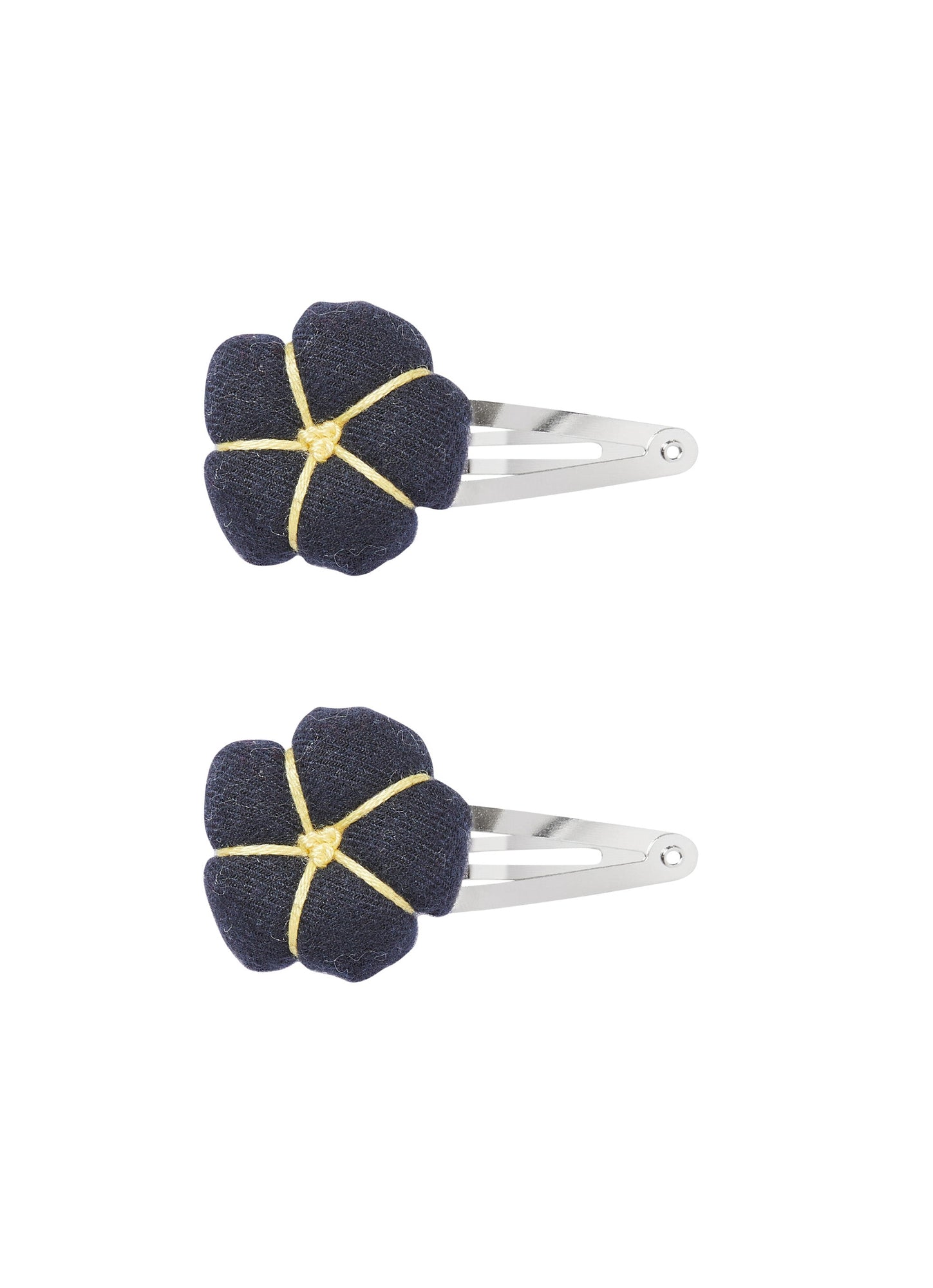 Girls | Clothespins with Puff Flowers | Blue Navy Senape