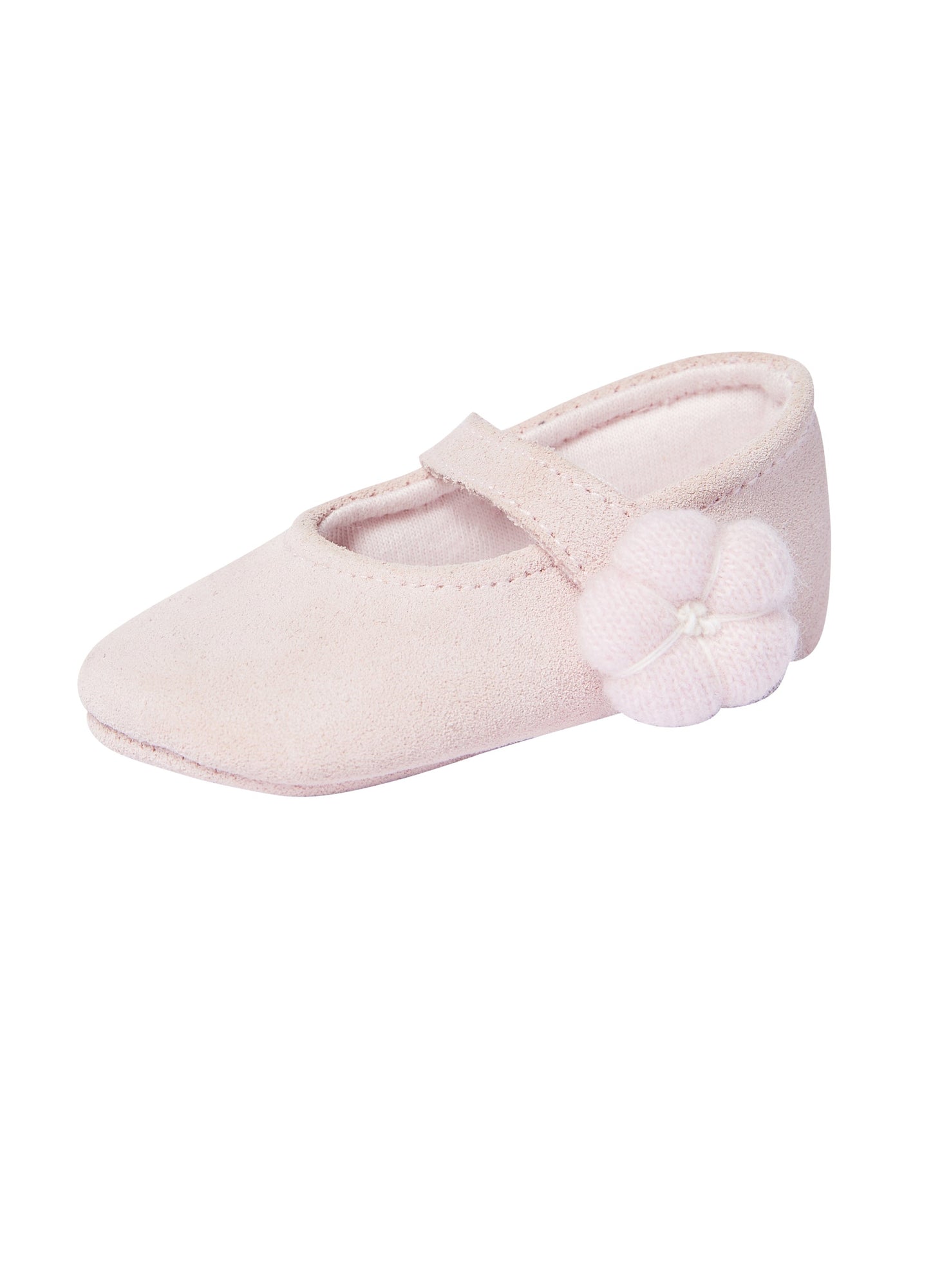 Baby Girls | Suede Shoes with Puff Flower | Pink Bebe' Pink Quarzo