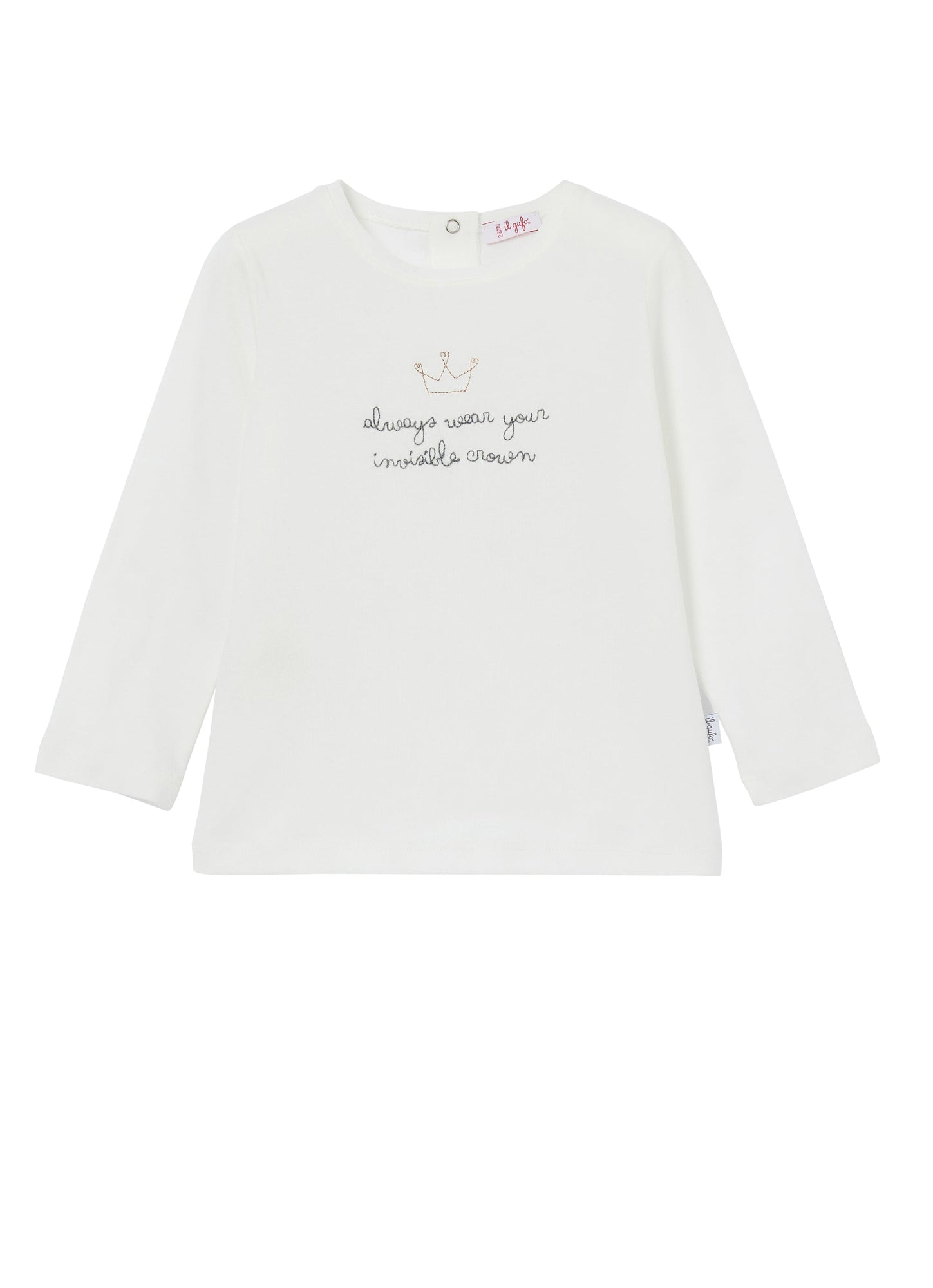 Girls | Long Sleeve T-Shirt with Embroidered Phrase | Milk Grey