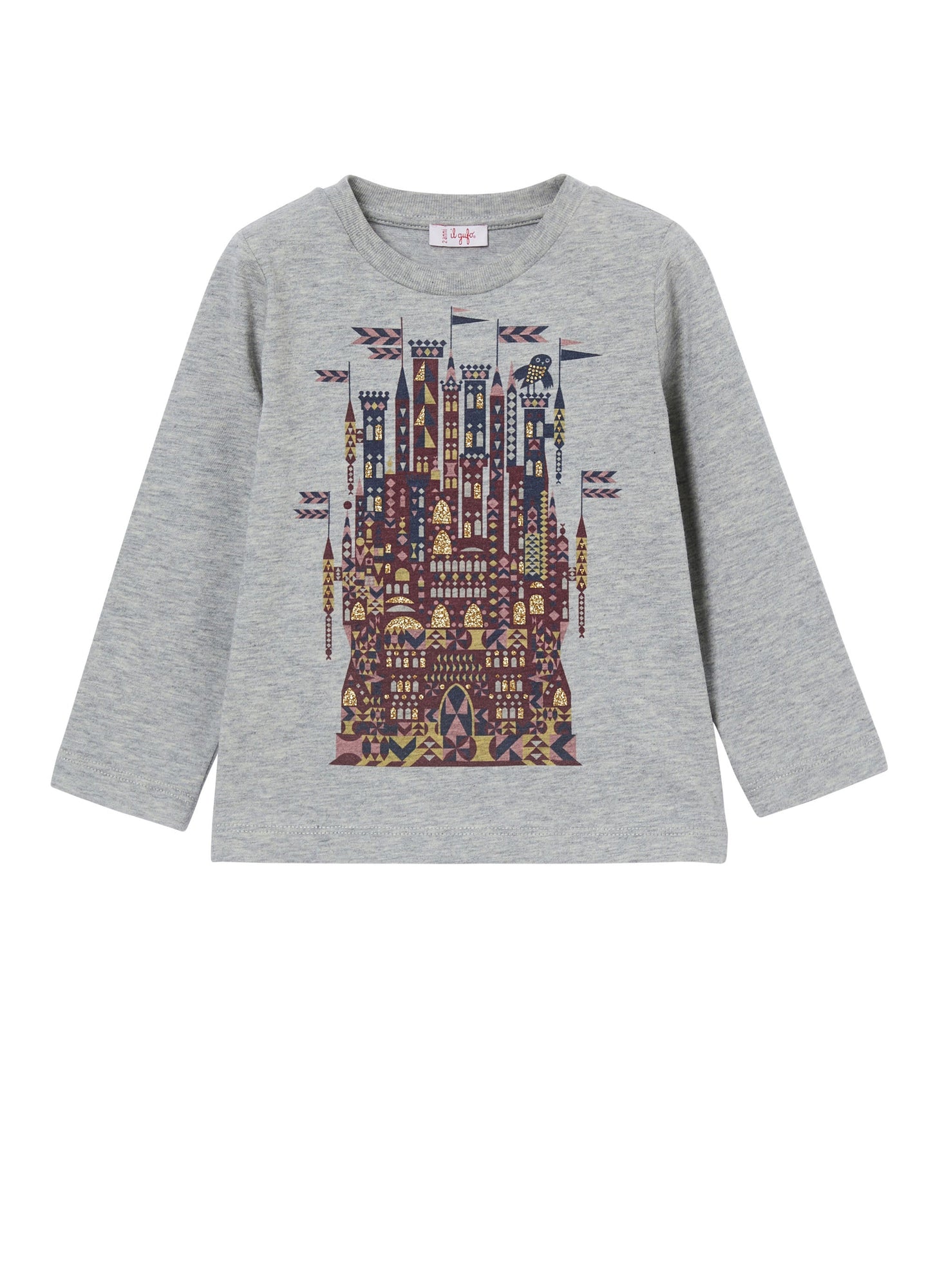 Girls | T-Shirt with Castle | Gray Burgundy