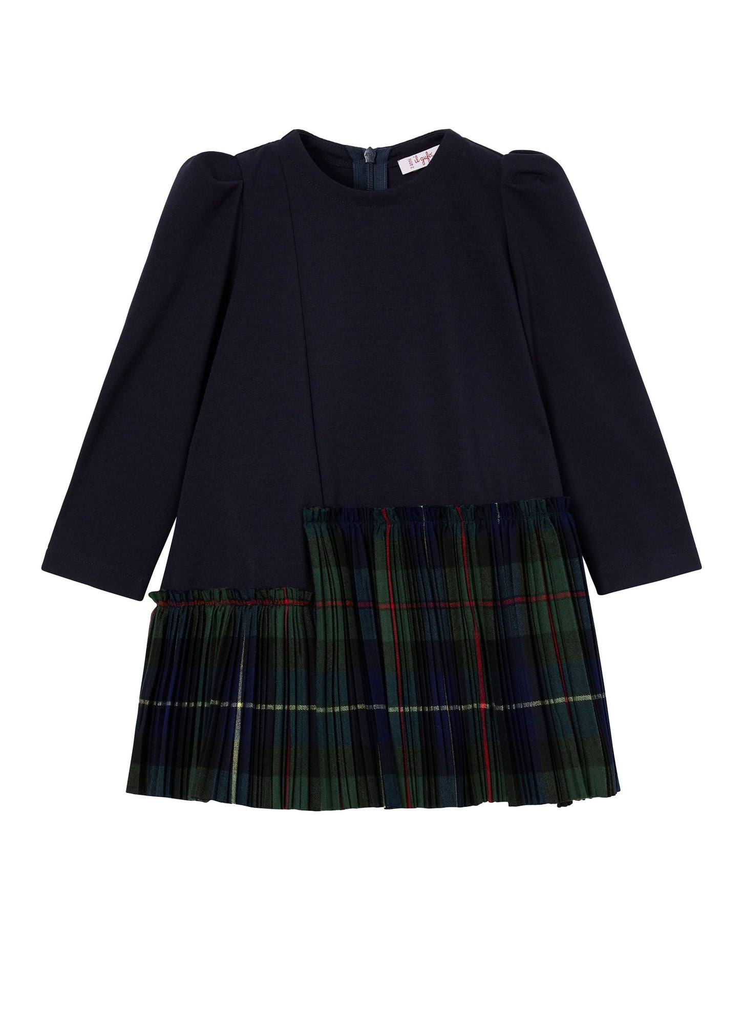 Girls | Dress with Pleated Flounces | Blue Navy Red Fiamma